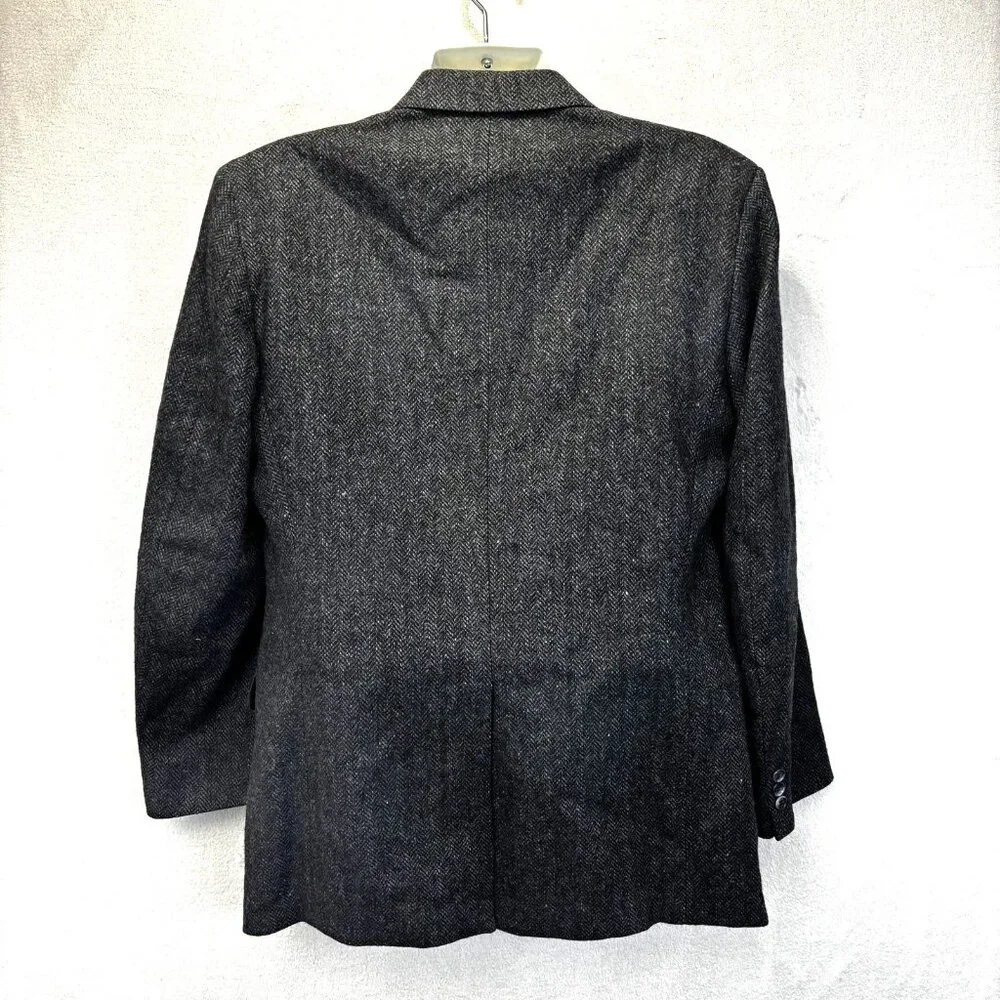 Vintage 100% Shetland Wool Tweed Blazer Jacket Mens 42L‎ Gray Blue Herringbone
